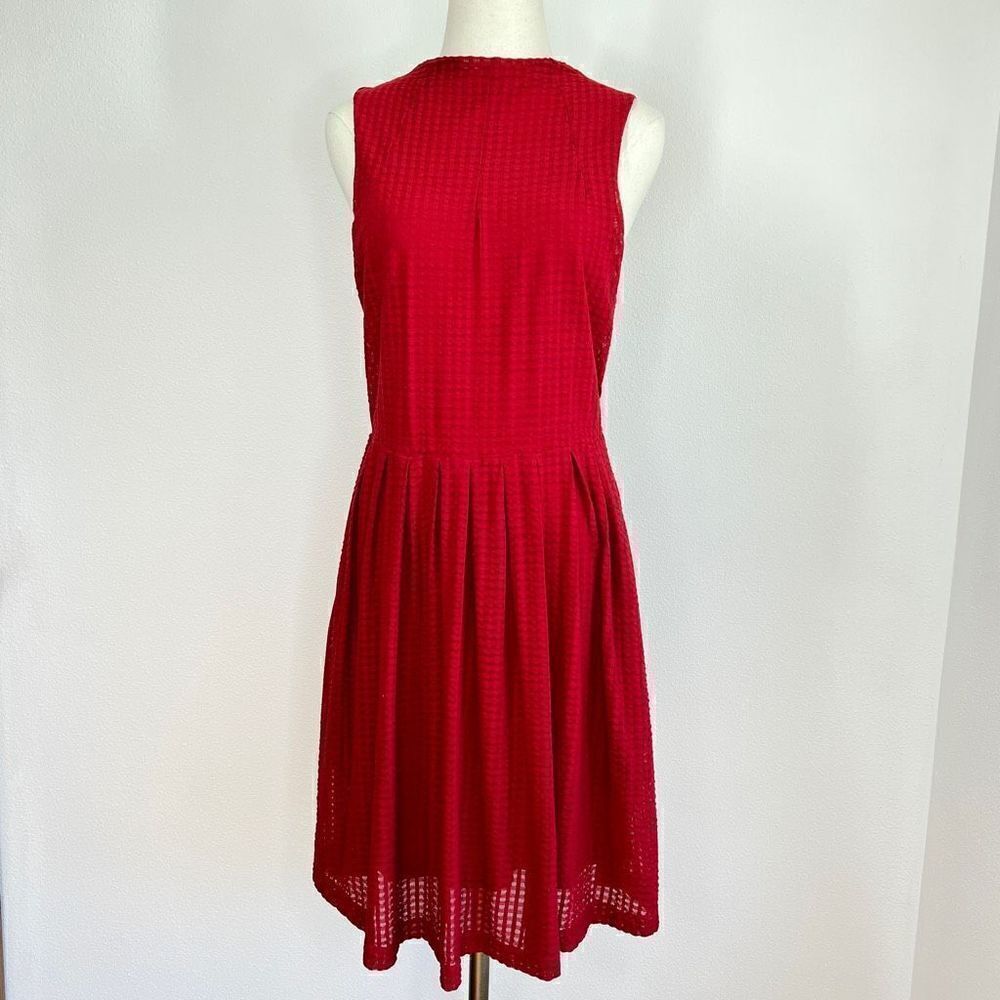 Deletta Red Boat Neck Sleeveless Waffle Knit Textured Fit and Flare Dress Size L